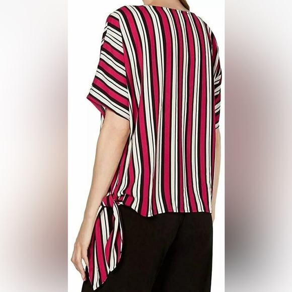Michael Kors Side Tie Hem Short‎ Sleeve Top / blouse Deep Fuchsia stripes Sz XL - Picture 2 of 8